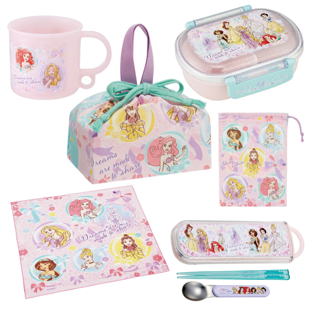 入園ランチ6点セット プリンセス25 ( ディズニープリンセス ランチグッズ お弁当箱 食洗機対応 レンジ対応 抗菌 日本製 子ども用 給食 子供 お弁当グッズ 幼稚園 保育園 入園 準備 入学 キッズ 持ち運び お弁当 抗菌加工 )