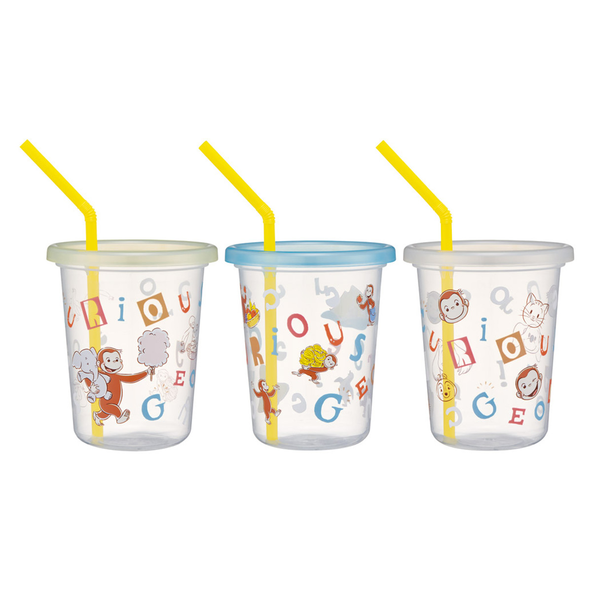 タンブラー ストロー付タンブラー 3個セット ジョージ アルファベット ( 食洗機対応 おさるのジョージ プラスチック 割れない 蓋付き キャラクター かわいい スタッキング 便利 )