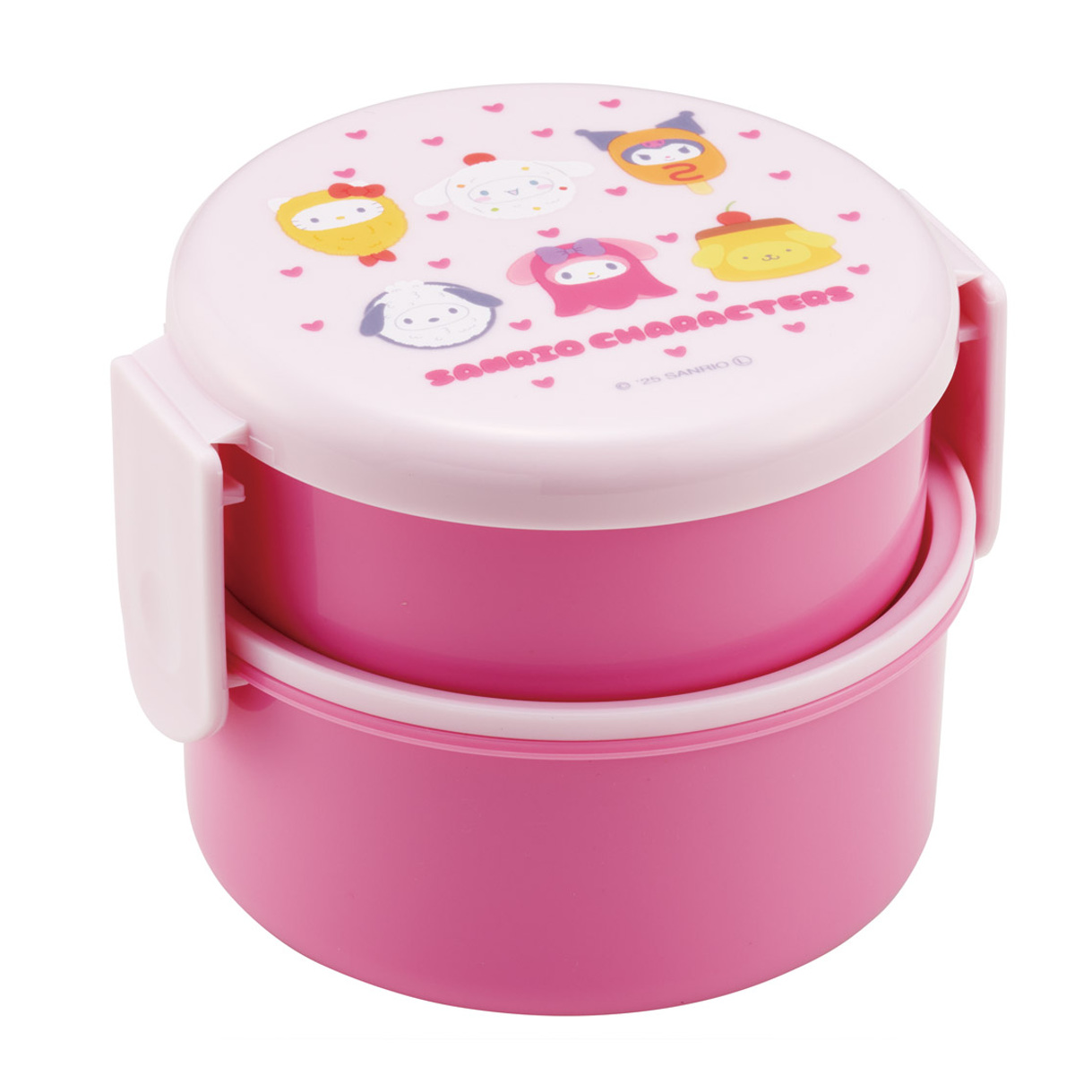 弁当箱 2段 500ml 抗菌丸型ランチBOX2段 サンリオキャラクターズなりきり食べ物 ( サンリオ 食洗機対応 抗菌 丸型 ランチボックス レンジ対応 二段 日本製 レンジOK 食洗機OK お弁当 弁当 フォーク付き 銀 AG 抗菌加工 )