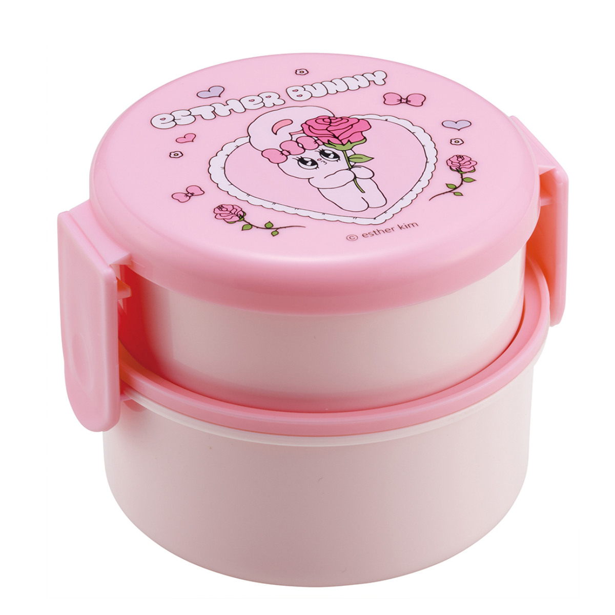 弁当箱 500ml 丸型ランチボックス2段 エスターバニー ( お弁当箱 丸型 ランチボックス レンジ対応 日本製 レンジOK お弁当 弁当 フォーク付き おにぎり 子ども用お弁当箱 2段弁 )