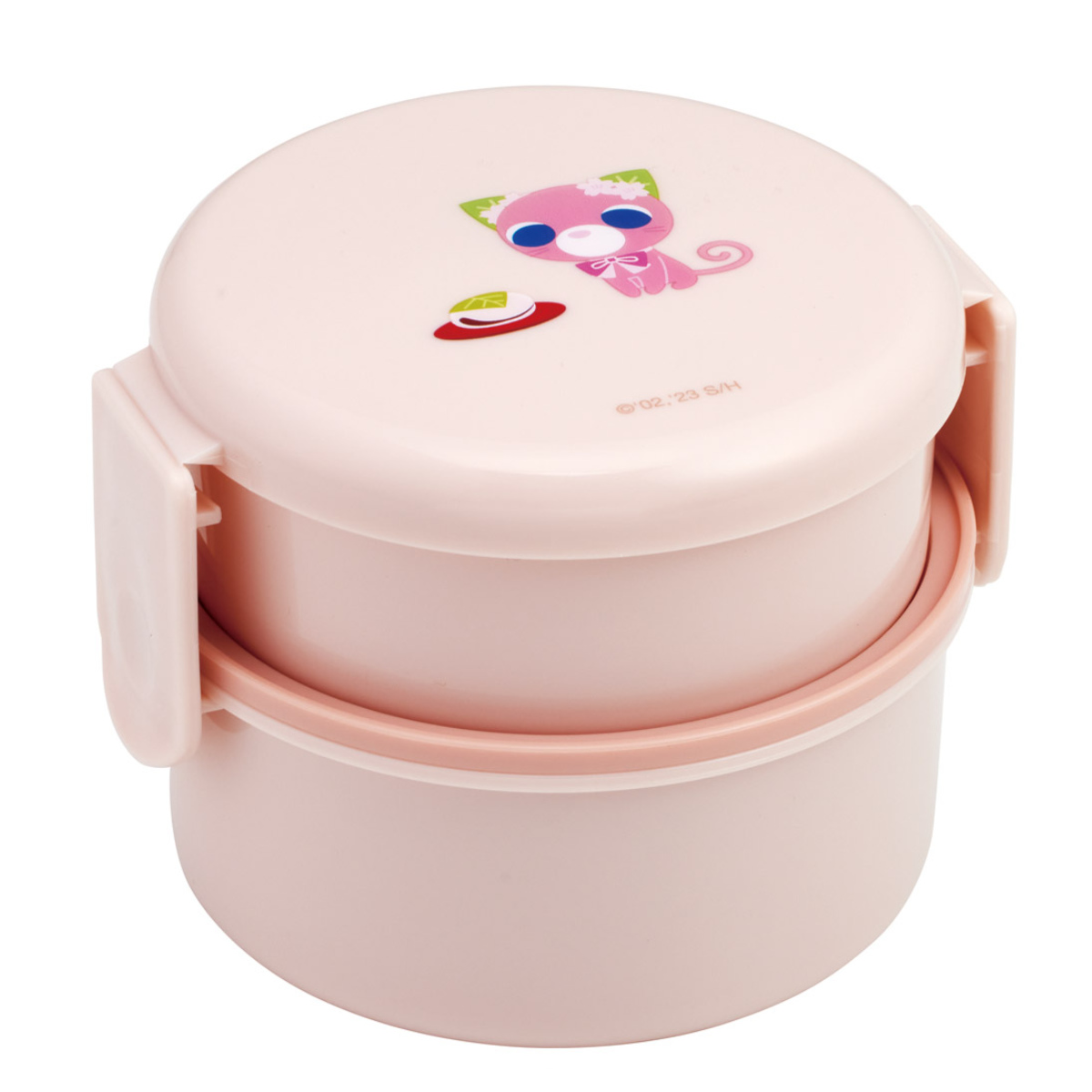 弁当箱 500ml 丸型ランチボックス2段 お茶犬サクラ ( お弁当箱 丸型 ランチボックス レンジ対応 日本製 レンジOK お弁当 弁当 フォーク付き おにぎり 子ども用お弁当箱 2段弁 )