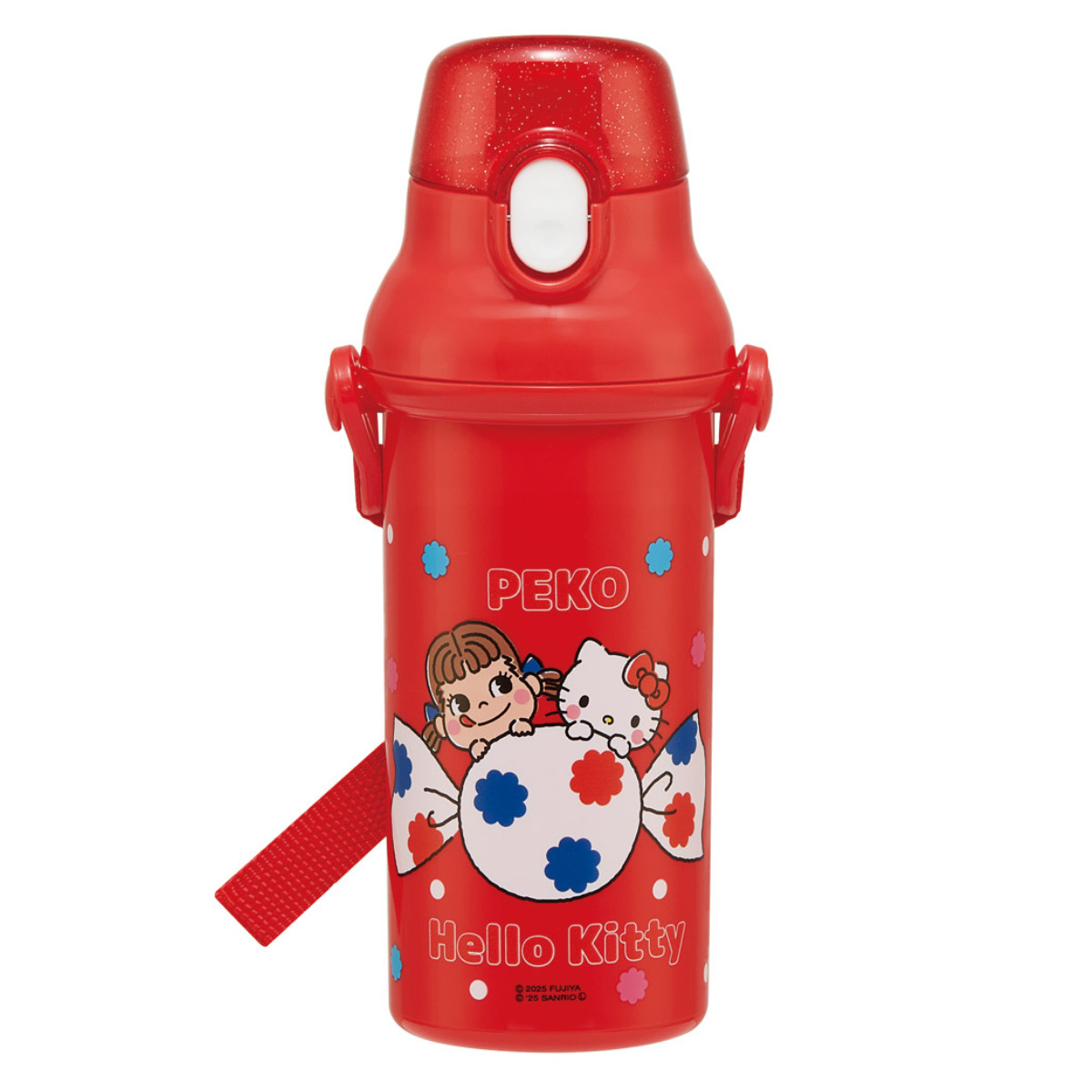 水筒 480ml 抗菌直飲プラボトル PEKO × キティ ( 子供用 抗菌 プラスチック製 ダイレクトボトル 直飲み ワンタッチ 日本製 抗菌加工 AG 銀 ショルダーベルト付き 広口 軽量 ボトル ワンプッシュ )