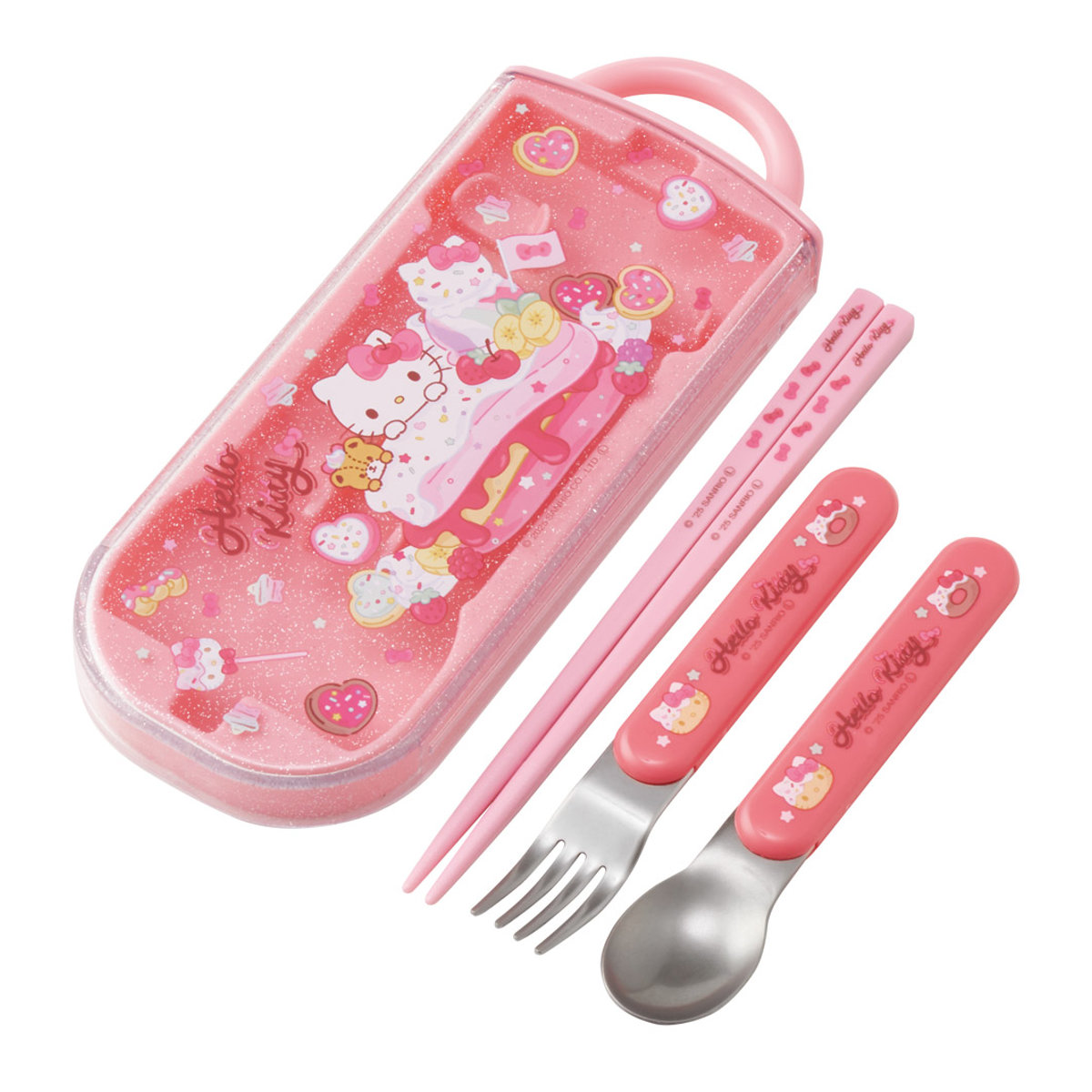 トリオセット 食洗機対応スライド式トリオ キティファンシー ( 食洗機対応 カトラリーセット お箸 抗菌 子供 日本製 食洗機OK カトラリー お弁当 弁当 幼稚園 保育園 給食 キッズ 抗菌加工 )