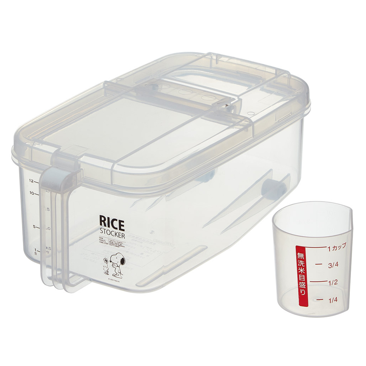 米櫃 2.5kg 冷蔵庫用 米びつ 横型 スヌーピー ( 計量カップ付き 目盛り付き 冷蔵庫 ライスボックス こめびつ おすすめ 無洗米対応 ライスストッカー 米ストッカー コメビツ お米収納 お米保存 キャスター付き キッチン収納 2.5キロ )