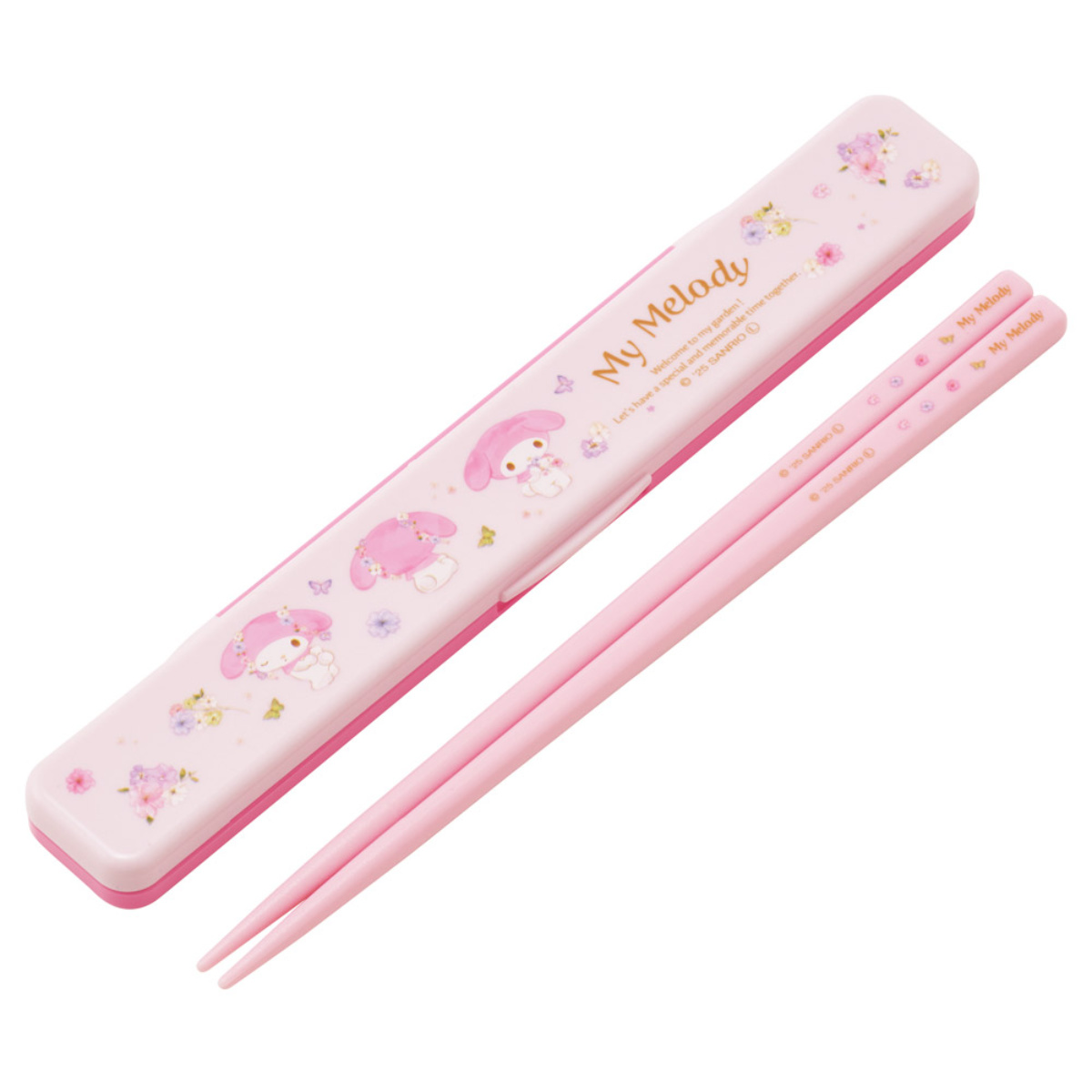 音の鳴らない箸・箸箱セット マイメロパステル水彩花柄 ( 箸箱セット 箸 お箸 箸箱 セット 食洗機対応 大人用 日本製 食洗器OK 音が鳴らない カトラリーセット 持ち運び 携帯 カトラリー お箸セット 通勤 通学 )