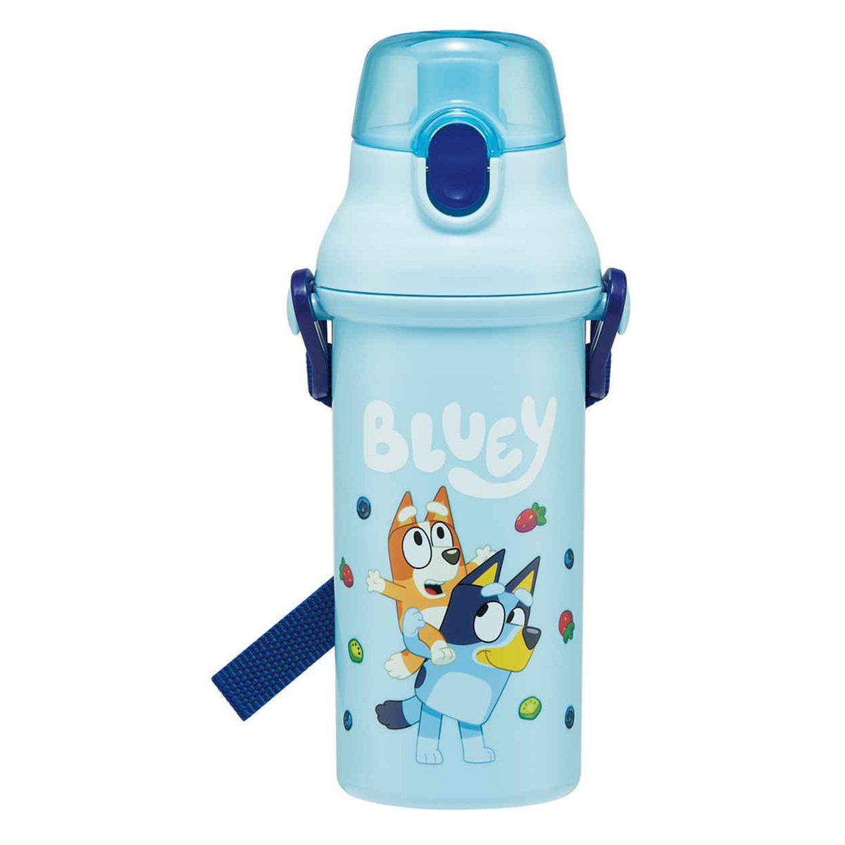 水筒 480ml 直飲プラワンタッチボトル ブルーイ ( 子供用 プラスチック製 ダイレクトボトル 直飲み ワンタッチ 日本製 ショルダーベルト付き 広口 軽量 ボトル ワンプッシュ )