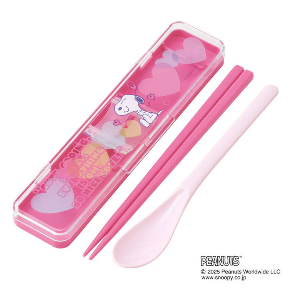 コンビセット 箸 スプーン スヌーピー クリアハート ピンク ( 食洗機対応 18センチ お箸 音の鳴らない カトラリー 日本製 食洗機OK カトラリーセット 持ち運び お弁当 弁当 箸箱 )