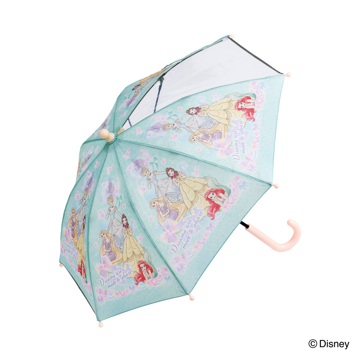 傘 子ども傘 40cm ディズニー プリンセス ( かさ 透明窓付き 軽量 丈夫 折れにくい 手開き 安全カバー 子供用 幼児 雨傘 雨具 カサ 3歳 4歳 5歳 軽い ネームタグ 透明窓 通園 保育園 幼稚園 適応身長 95〜105cm キャラクター )