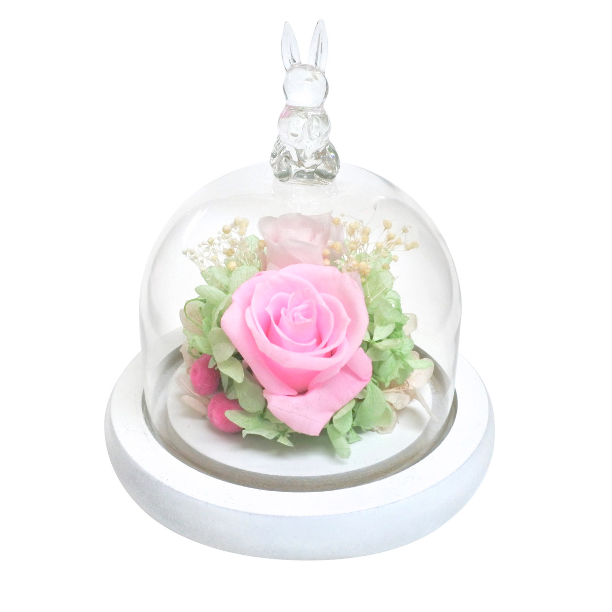 プリザーブドフラワー ガラスドームアレンジ モチーフ ガラス ドーム ( 花 プレゼント フラワーギフト アレンジメント ガラスドーム 幅11.6cm コンパクト お花 母の日 インテリア 華やか 玄関 リビング 寝室 飾り ディスプレイ ) 【ピンク】 ピンク