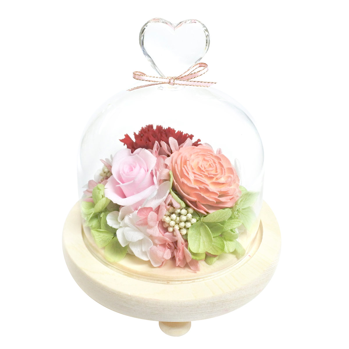プリザーブドフラワー ガラスドームアレンジ ハート ガラス ドーム ( 花 プレゼント フラワーギフト アレンジメント ガラスドーム 幅12.8cm コンパクト お花 母の日 インテリア 華やか 玄関 リビング 寝室 飾り ディスプレイ ) 【レッド×ソーラ】 レッド×ソーラ