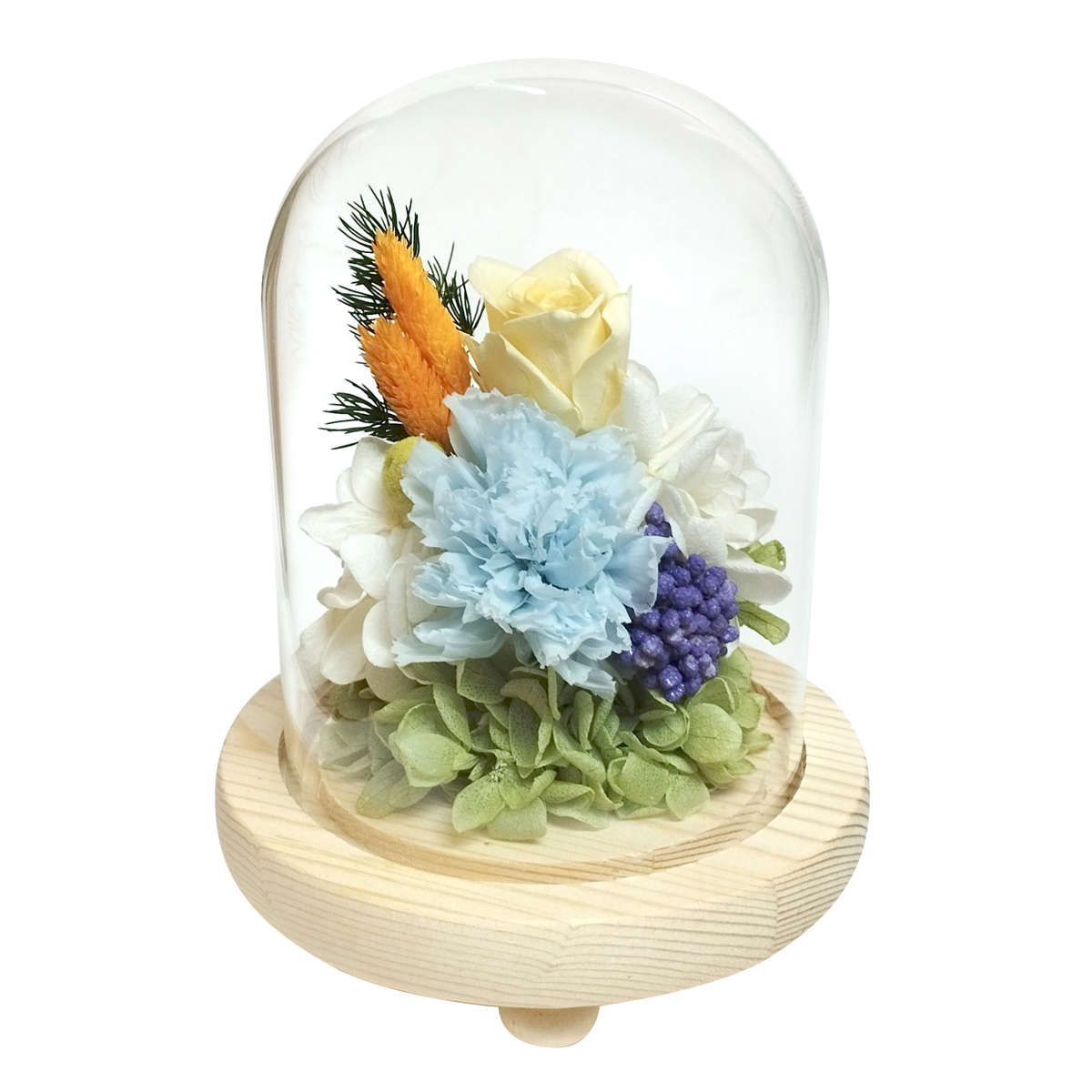 供え花 仏花 ガラス ドームアレンジメント プリザーブドフラワー ( 造花 ブリザードフラワー 枯れない 仏壇 ドーム お供え 花 フェイクフラワー 供花 御供え 枯れない花 水換え不要 夏 人工 お盆 お彼岸 お墓 法要 法事 仏具 ) 【D】 D