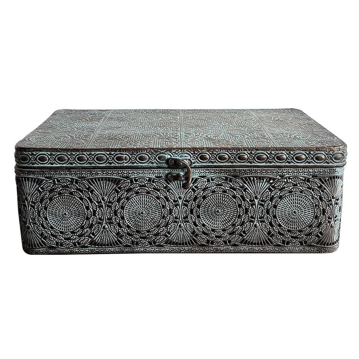 収納ボックス アンクブリキボックス L 小物入れ ふた付き 幅36×奥行23.5×高さ12cm ( 収納ケース 収納 ボックス ケース 収納箱 蓋付き ブリキ フタ付き アンティーク レトロ インテリア ディスプレイ レース )