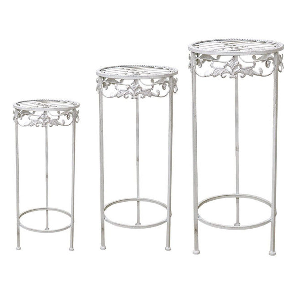 フラワースタンド ブランティーク ホワイトアイアンフラワースタンド 3点セット ( プランター台 フラワーラック 飾り台 プランターラック フラワー 室内 飾る 花台 置く 植物 観葉植物 園芸 アイアンフレーム 3個 セット )