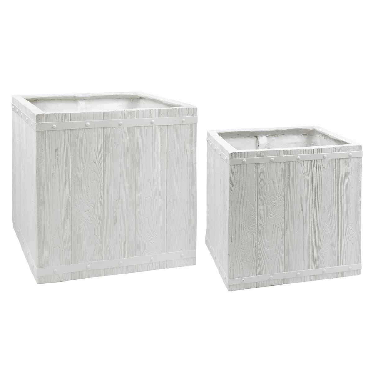 プランター ファーバー 木調FRPプランター 幅40cm 幅50cm 角型 大小2個セット ( プランターカバー ラウンド 植木鉢 鉢 底穴 屋外 外 家庭菜園 寄せ植え ポット 鉢カバー 鉢植え 屋内 正方形 大型プランター 水抜き穴 大型 花 ) 【ホワイト】 ホワイト