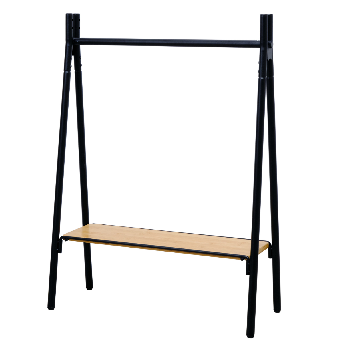 ハンガーラック 燕三条製 RACK A シェルフボード ミニ 棚付 幅65cm ( アジャスター付き ポールハンガー コートハンガー 省スペース 子供 収納 ハンガーポール コート掛け 玄関収納 ハンガー 国産 頑丈 シンプル プランターラック ) 【ブラック】 ブラック