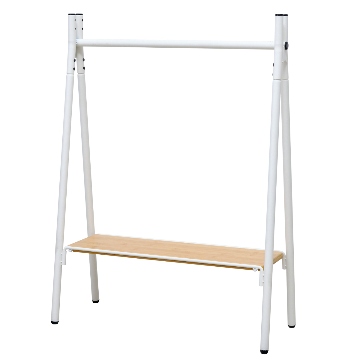 ハンガーラック 燕三条製 RACK A シェルフボード ミニ 棚付 幅65cm ( アジャスター付き ポールハンガー コートハンガー 省スペース 子供 収納 ハンガーポール コート掛け 玄関収納 ハンガー 国産 頑丈 シンプル プランターラック ) 【ホワイト】 ホワイト