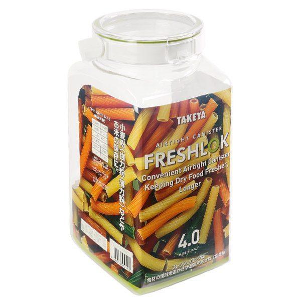 保存容器 4.0L フレッシュロック 角型 選べるカラー 白 緑 持ち手付き ( キッチン収納 キャニスター 調味料入れ ストッカー 密閉 透明 プラスチック 日本製 ワンタッチ 高気密 引き出し収納 中が見える 軽量 おしゃれ 大容量 ) 【グリーン】 グリーン