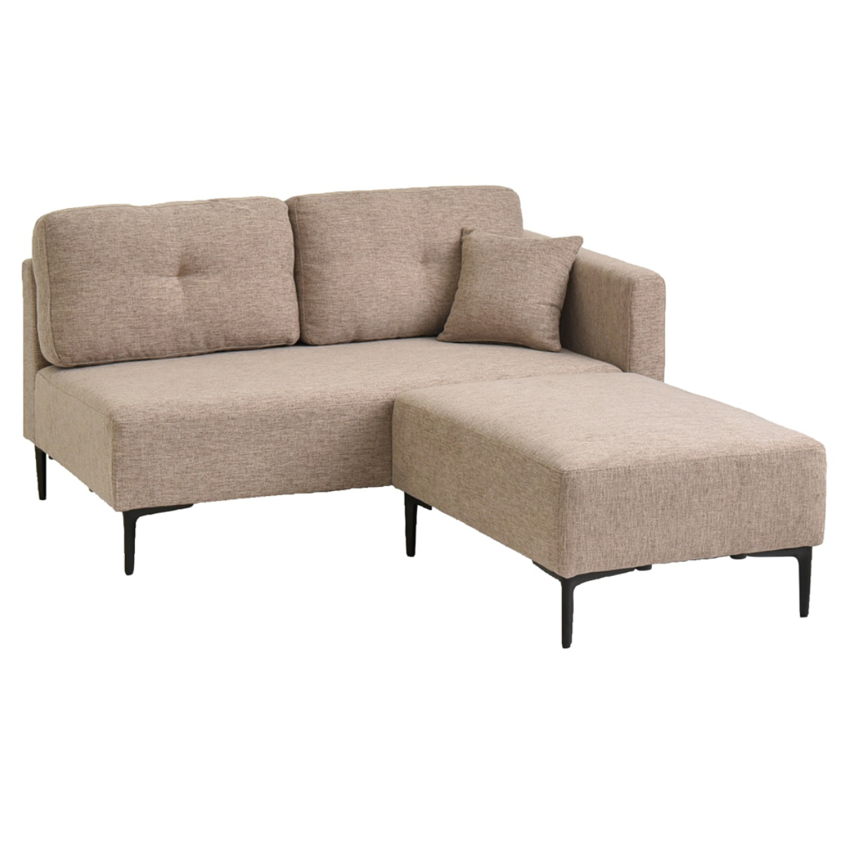 カウチソファ 3人掛け 幅190cm ミニクッション付き コハル ( ソファ リビングソファ 脚付き 片肘 コーナーソファ 2Pソファ オットマン 組み合わせ ローソファ ソファーファブリック ワイド スチール脚 お掃除ロボット対応 ) 【ベージュ】 ベージュ