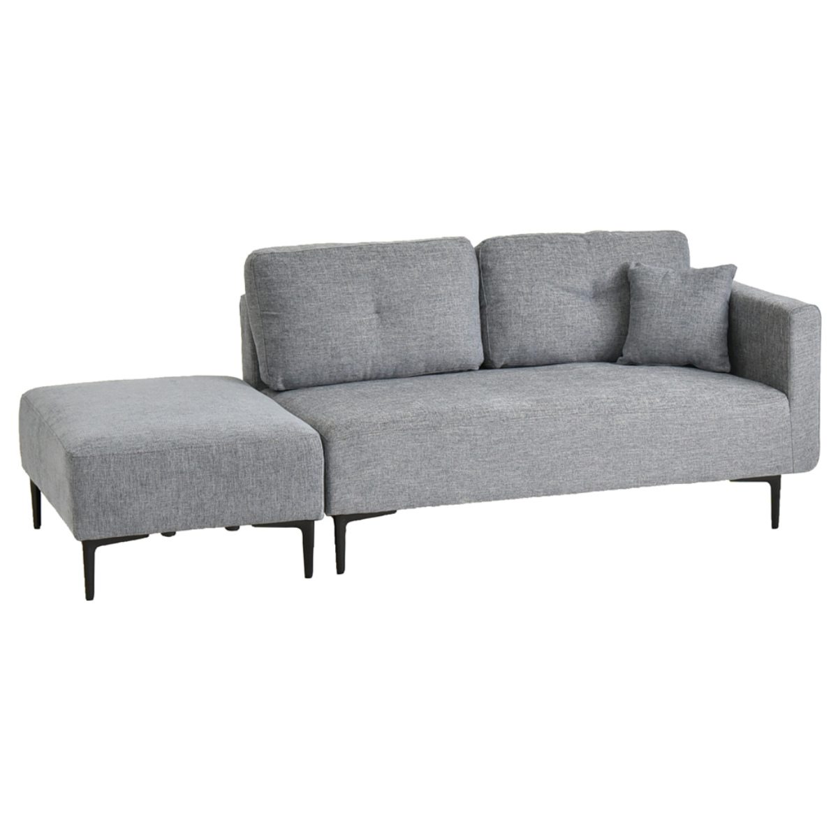 カウチソファ 3人掛け 幅190cm ミニクッション付き コハル ( ソファ リビングソファ 脚付き 片肘 コーナーソファ 2Pソファ オットマン 組み合わせ ローソファ ソファーファブリック ワイド スチール脚 お掃除ロボット対応 ) 【グレー】 グレー