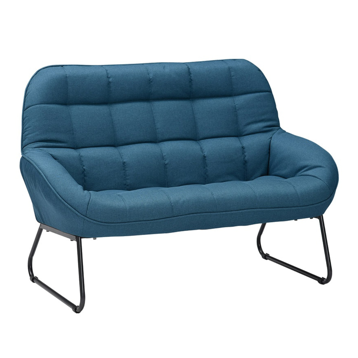 ソファ 2人掛け 幅116cm マルモ パーソナルチェア ( ソファー 二人掛け コンパクト リビングソファ ローソファ フロアソファ もこもこ ボリューム キルティング ウレタン ファブリック パーソナルソファ スチール脚 ワンルーム ) 【ブルー】 ブルー