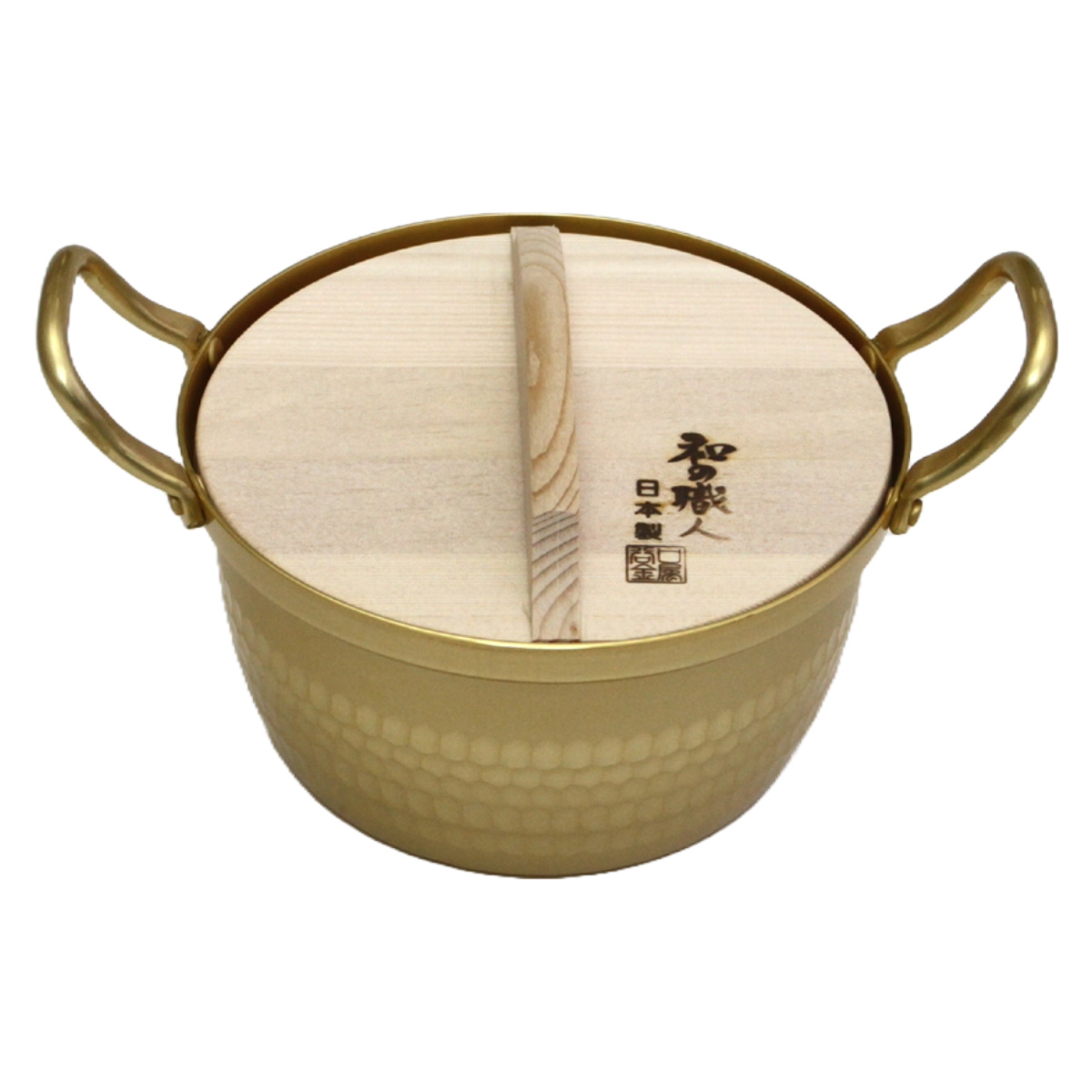 両手鍋 14.5cm 和の職人 アルミ段付鍋 木蓋付 ( ガス火専用 段付鍋 なべ お鍋 槌目 打ち目 台所道具 日本製 14.5センチ 小さい アルミ製 アルミ鍋 ふた付き 昭和レトロ レトロデザイン 台所用品 軽量 )