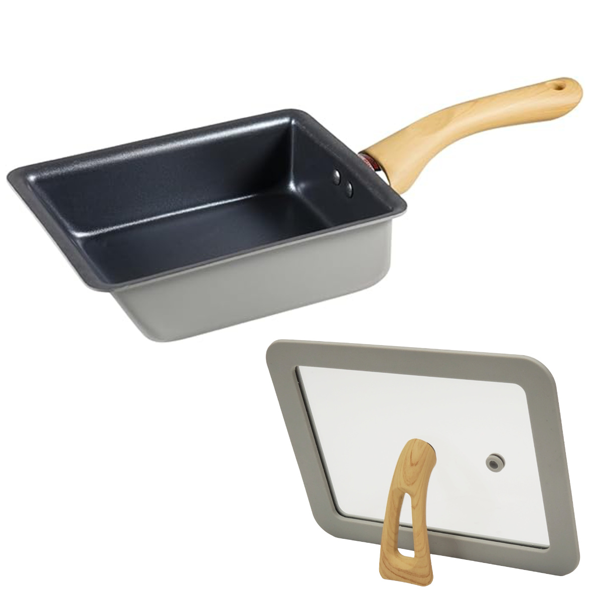卵焼き器 13×18cm IH対応 蓋付き IH玉子焼&ガラス蓋セット ラクミ 深い卵焼き器 ( 卵焼きフライパン エッグパン 深型 アルミ 蓋 ふた フタ カバー 2点セット ガス火 フッ素コーティング 軽量 角型 長方形 蓋 ふた フライパン蓋 )