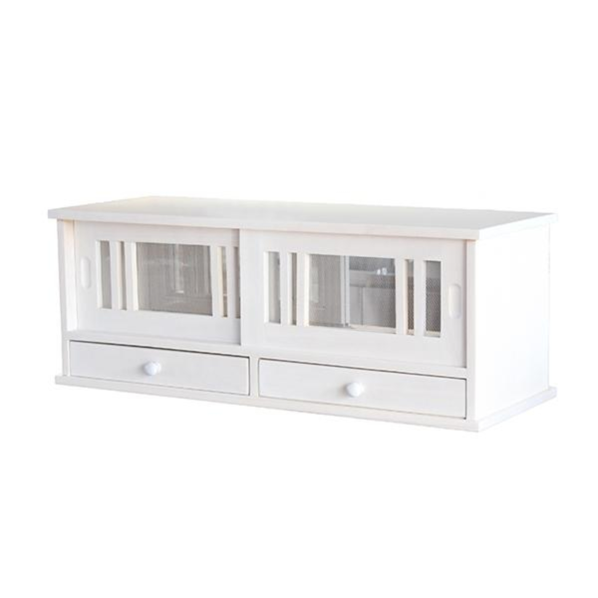 カウンターラック 桐製 幅80cm はい帳 両面引き戸 ( 蠅帳 蝿帳 はいちょう はえちょう カウンター上収納ボックス 引出し 和風 カップボード カトラリーボックス 台所収納 木製 上置き コンパクト スリム ホワイト ブラウン ) 【ホワイト】 ホワイト