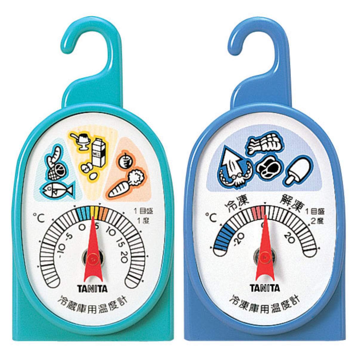 タニタ アナログ温度計 2個セット 冷凍用 冷蔵庫用 ( TANITA 温度計 冷蔵庫 冷凍庫 コンパクト フック付き 吊り下げ 温度管理 キッチンツール キッチン便利グッズ )