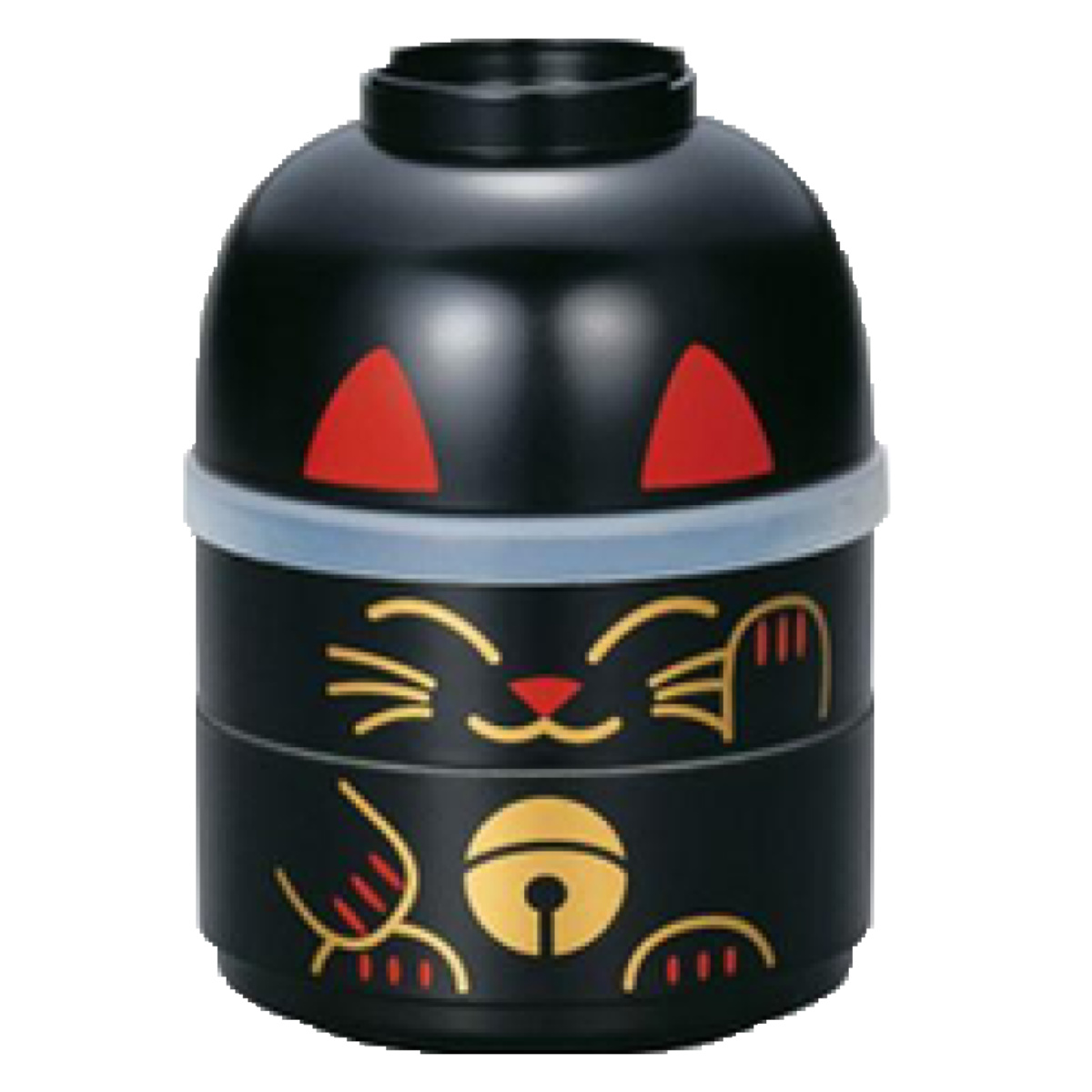 お弁当箱 2段 HAKOYA ねこしぐさ こけし二段弁当 お椀付き 440ml 日本製 まねきねこ白 ( 二段 レンジ対応 食洗機対応 二段弁当箱 ねこ スープカップ付き こけし弁当 レンジOK 食洗機OK シール蓋 ふんわり ふわっと ドーム型 ) 【まねきねこ黒】 まねきねこ黒