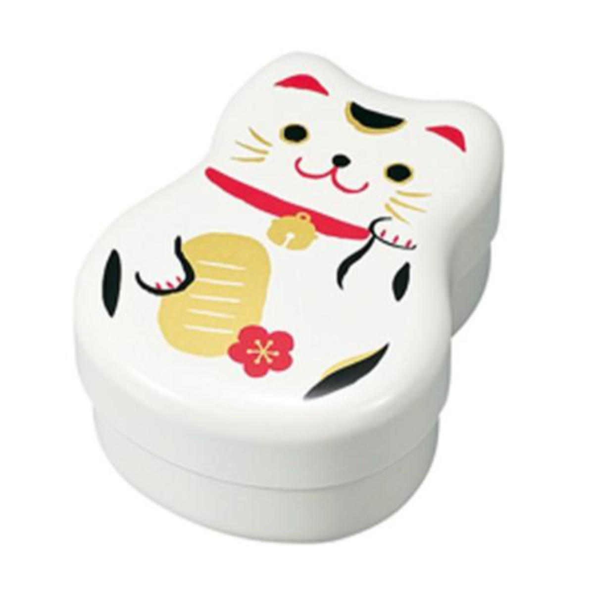 お弁当箱 2段 HAKOYA ねこしぐさ 丸子二段弁当 520ml フォーク付き シール蓋付き 入子式 日本製 白まねきねこ ( ダイカット 保存容器 ランチボックス 弁当箱 ダイカット弁当 入子 フォーク バンド付き かわいい ) 【白まねきねこ】 白まねきねこ