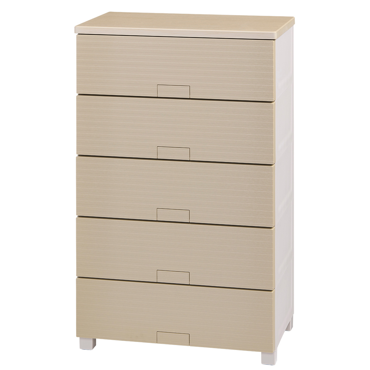 チェスト フィッツチェスト ウッド 6505 5段 Fits 幅65×奥行41×高さ105cm ( タンス 引き出し 収納 衣類収納 日本製 完成品 フィッツ プラスチック 引き出しロック 衣装ケース リビング収納 洋タンス 収納ケース 木製天板 ) 【ベージュ】 ベージュ