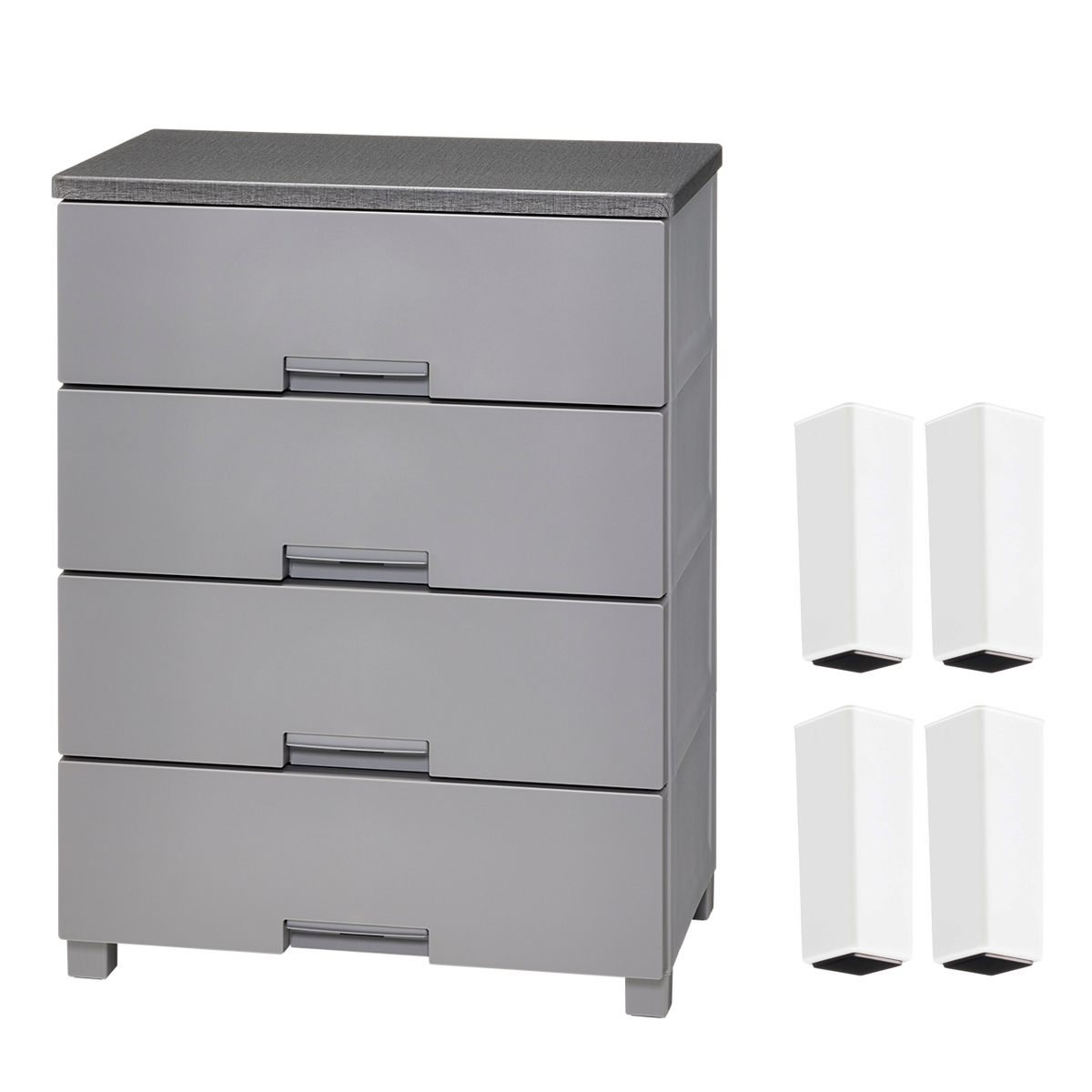 チェスト お掃除ラク脚付き フィッツチェスト 6504 4段 幅65×奥行41×高さ85cm ( タンス 引き出し 収納 衣類収納 日本製 完成品 フィッツ プラスチック 引き出しロック 衣装ケース リビング収納 洋タンス 収納ケース 木製天板 ) 【グレー】 グレー