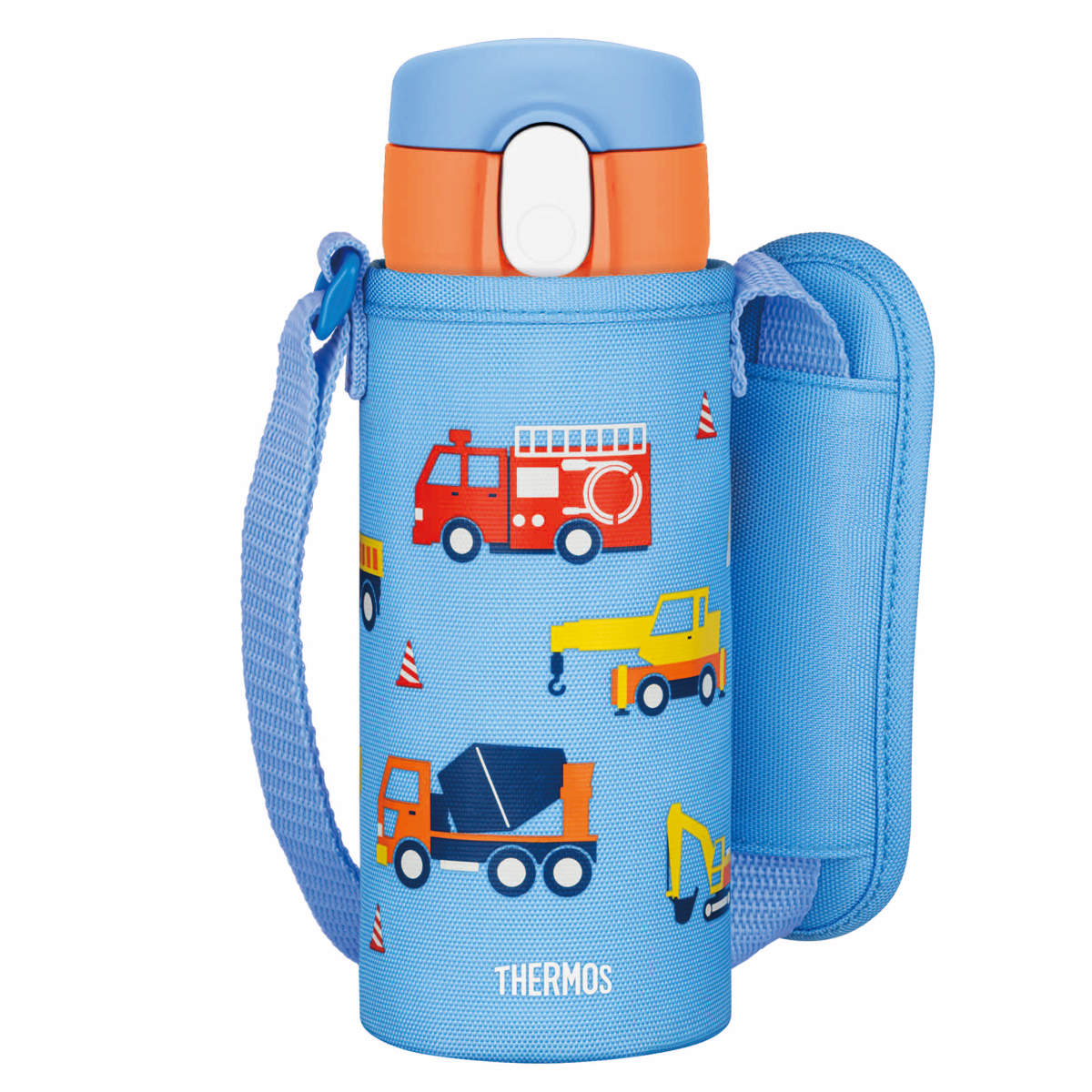 サーモス 水筒 410ml 真空断熱ストローボトル FJV-400F ( THERMOS 保冷 ワンプッシュ スポーツドリンク対応 子供 0.41L 子供用水筒 ステンレスボトル ストロー ワンタッチ 幼稚園 保育園 ポーチ付き キャラ ) 【ブルー】 ブルー