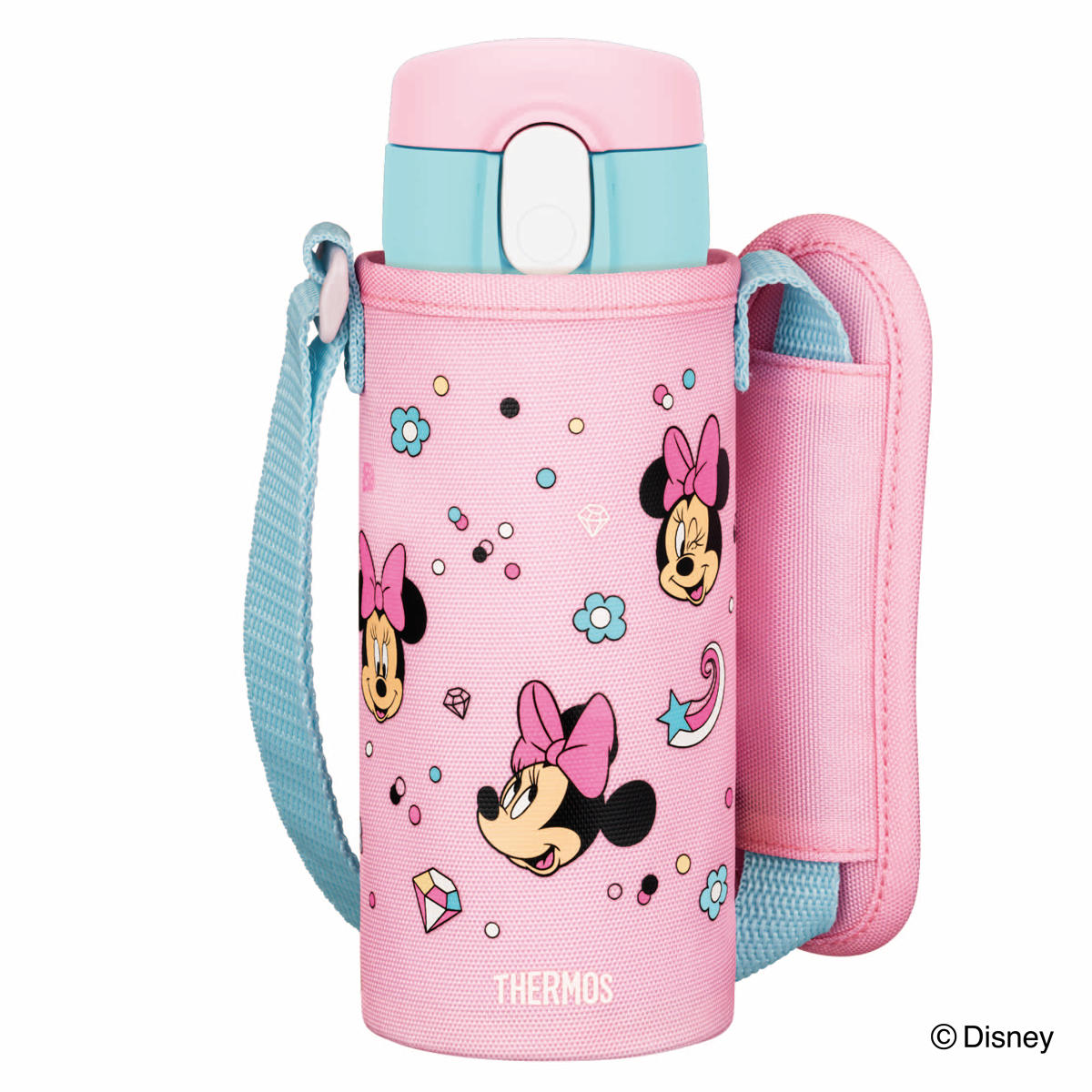 サーモス 水筒 410ml 真空断熱ストローボトル FJV-400F ( THERMOS 保冷 ワンプッシュ スポーツドリンク対応 子供 0.41L 子供用水筒 ステンレスボトル ストロー ワンタッチ 幼稚園 保育園 ポーチ付き キャラ ) 【ピンクブルー】 ピンクブルー