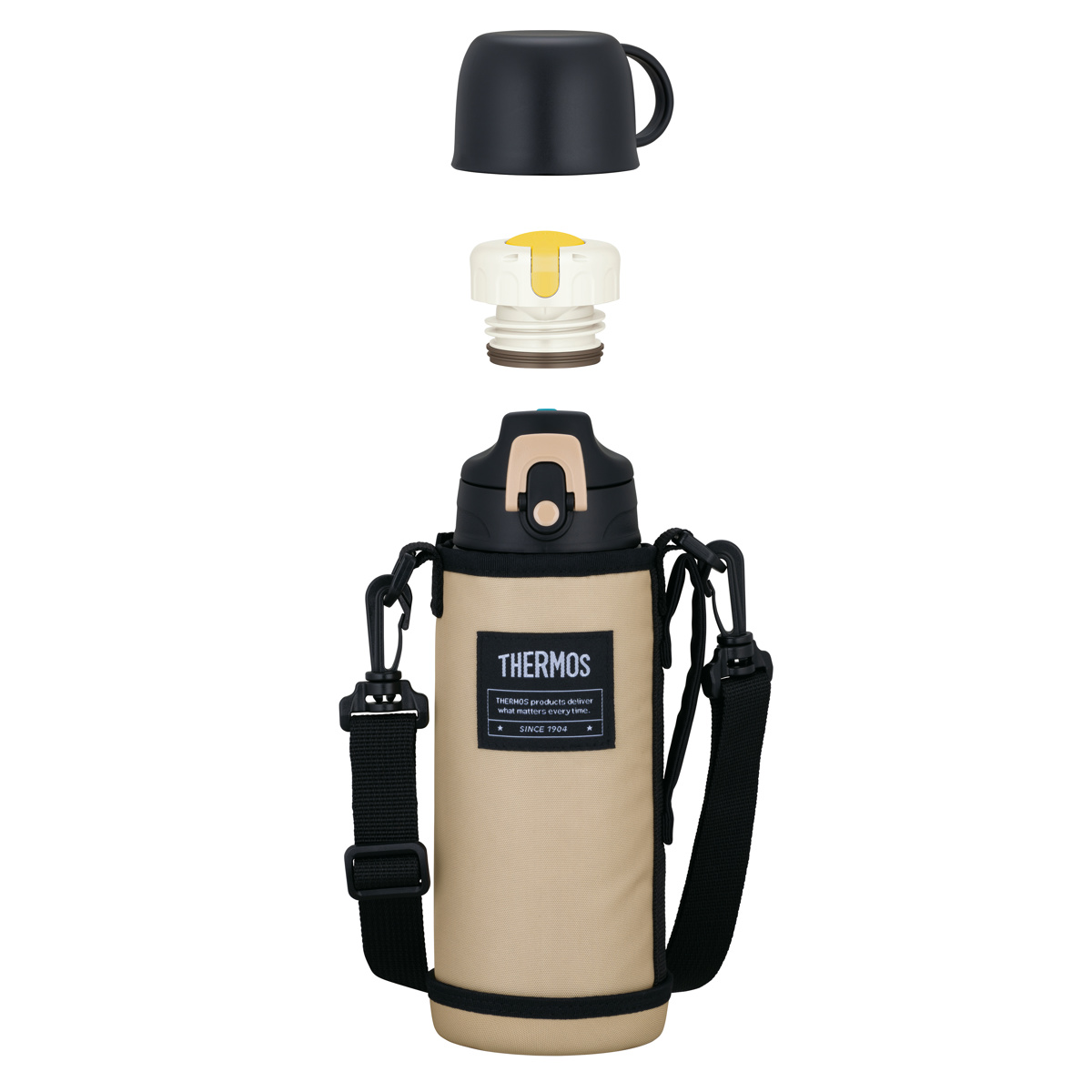 サーモス 水筒 800ml 真空断熱2ウェイボトル FJJ-802WF ( THERMOS 保温 保冷 子供 ワンタッチ ステンレスボトルル スポーツ飲料対応 0.8L 2way 直飲み コップ飲み スポーツドリンク対応 スポーツボトル ダイレクト ボトル キッズ ) 【ベージュブラック】 ベージュブラック