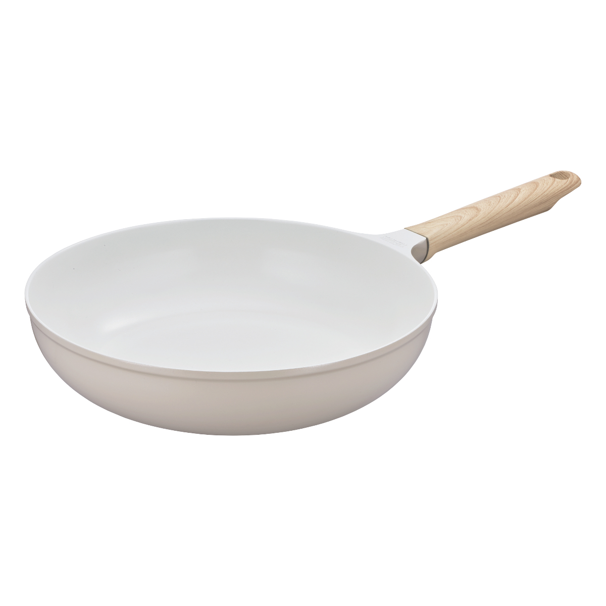 サーモス フライパン 28cm IH対応 セラプロテクト セラミック ( THERMOS ガス火対応 片手鍋 炒め鍋 セラミック加工 軽い 深型 軽量 丈夫 長持ち PFOA&PFOSフリー セラプロテクトコート グレージュ 木目調ハンドル 大きい )