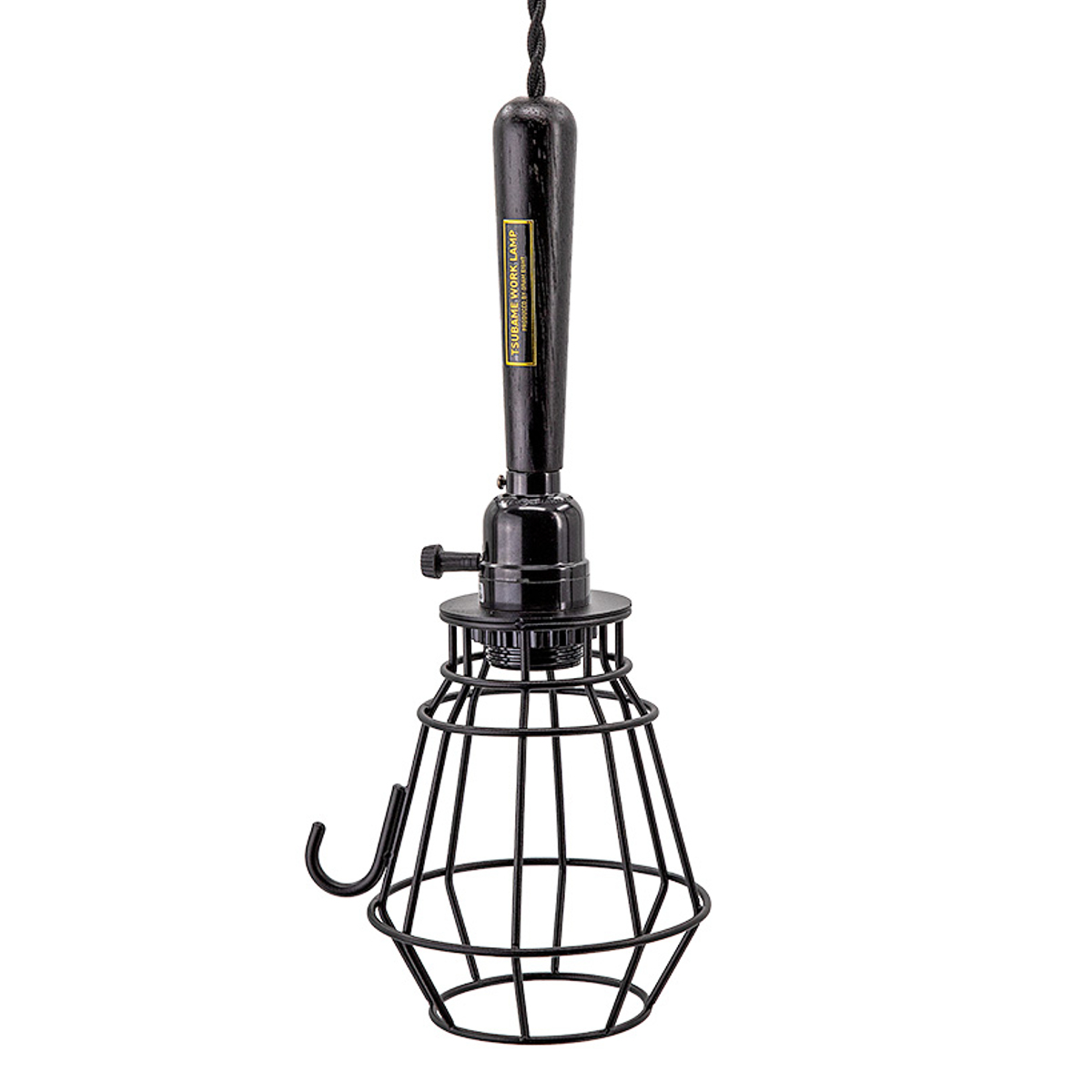 ペンダントライト 1灯 LED対応 ツバメ ワークランプ コンセントタイプ gram eight グラムエイト ( ワイヤーランプ 照明 LED 間接照明 ウォールライト 無骨 新潟 燕市 職人 木製ソケット 異素材 おしゃれ ステンレス フック付き ) 【ブラック】 ブラック