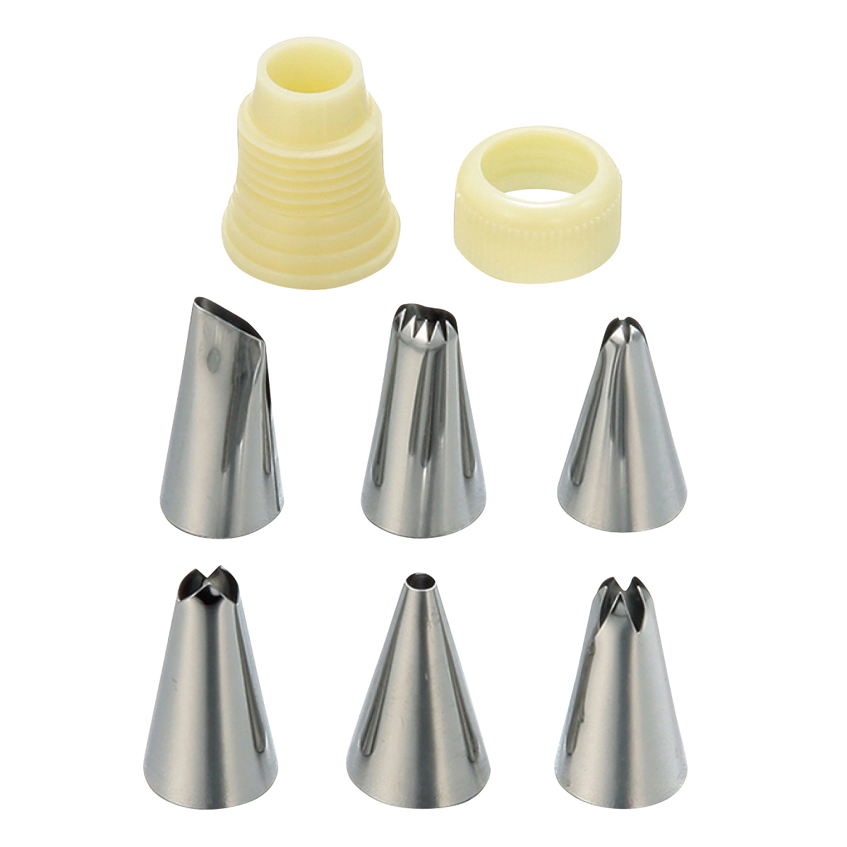 口金セット キャップ付 ST ステンレス ( タイガークラウン クリーム絞り クリーム用口金 6種類 お菓子作り 製菓道具 生クリーム ホイップ デコレーション ケーキ ケーキ作り キャップ付き )