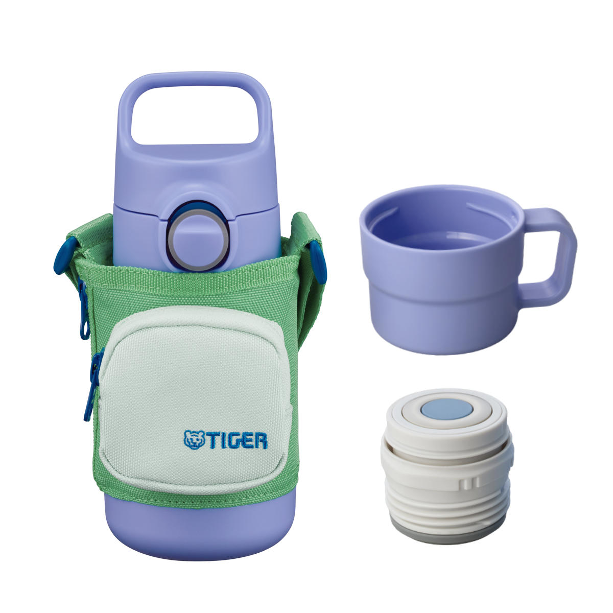 タイガー 水筒 350ml 真空断熱ボトル キッズボトル ( タイガー魔法瓶 保冷 保温 食洗機対応 直飲み コップ 2way 子供用水筒 ワンタッチ ポーチ付き 食洗機OK スポーツ飲料OK パッキン一体 コップ飲み 幼稚園 保育園 子供用 ) 【ラグーンブルー】 ラグーンブルー