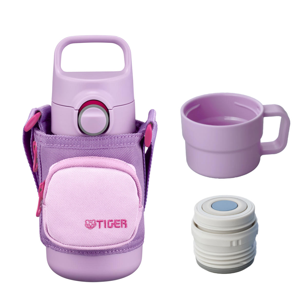 タイガー 水筒 350ml 真空断熱ボトル キッズボトル ( タイガー魔法瓶 保冷 保温 食洗機対応 直飲み コップ 2way 子供用水筒 ワンタッチ ポーチ付き 食洗機OK スポーツ飲料OK パッキン一体 コップ飲み 幼稚園 保育園 子供用 ) 【フラワーパープル】 フラワーパープル
