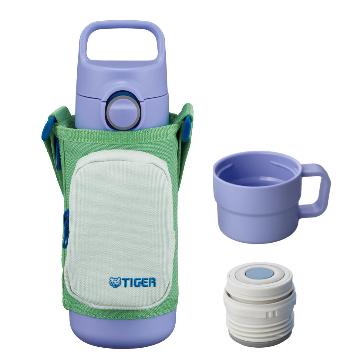 タイガー 水筒 500ml 真空断熱ボトル キッズボトル ( タイガー魔法瓶 保冷 保温 食洗機対応 直飲み コップ 2way 子供用水筒 ワンタッチ ポーチ付き 食洗機OK スポーツ飲料OK パッキン一体 コップ飲み 幼稚園 保育園 子供用 ) 【ラグーンブルー】 ラグーンブルー