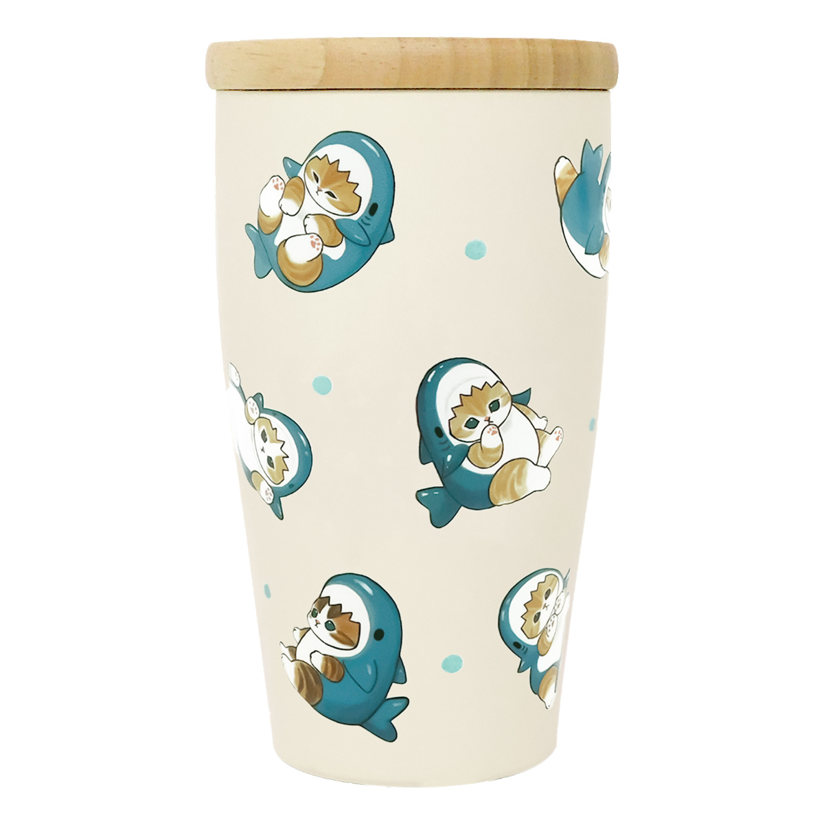 タンブラー 350ml mofusand 木蓋付きタンブラー ( モフサンド ステンレス 保温 保冷 キャラクター かわいい ねこ ネコ 猫 おしゃれ 天然木 さめにゃん えびにゃん ステンレスタンブラー ふた付き 真空二層構造 ホット アイス ) 【さめにゃん】 さめにゃん