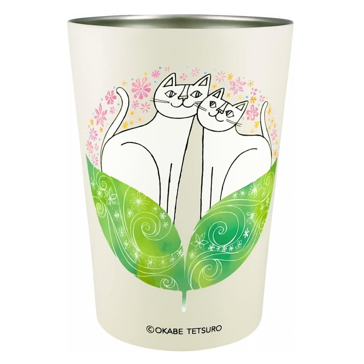 タンブラー 450ml おかべてつろう きみのとなりはしあわせのとなり ( ステンレス 保温 保冷 カップホルダー ドリンクホルダー コンビニ コーヒー かわいい おしゃれ ねこ キャット )