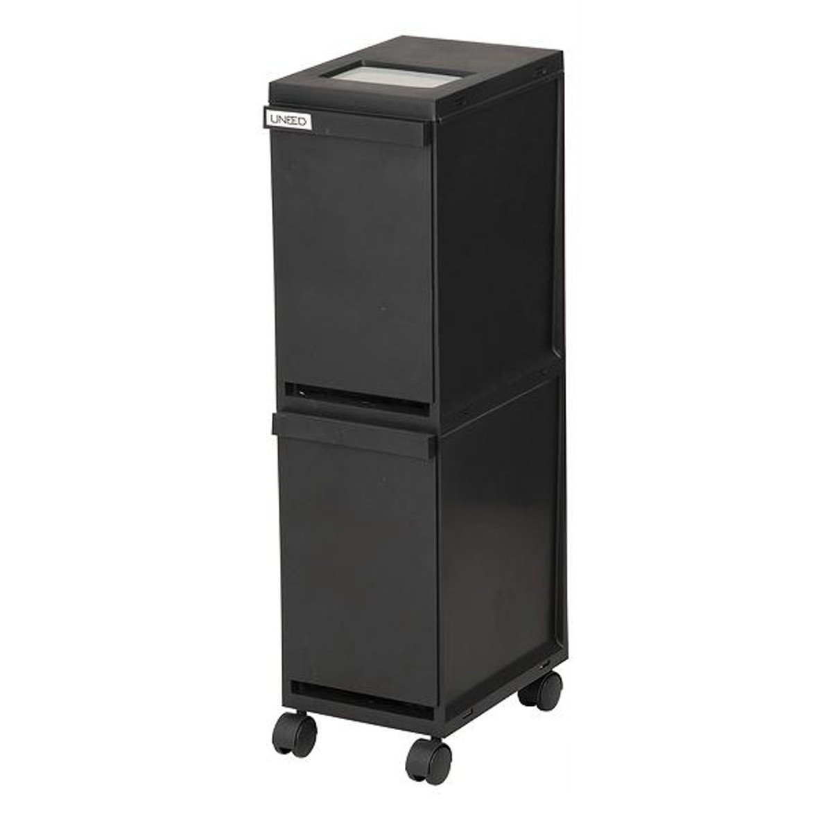 ゴミ箱 分別 20L 2段 ユニード スリムペール ( ごみ箱 ダストボックス 20リットル キッチン ふた付き 2分別 省スペース 大容量 スリム キャスター付き 分別ゴミ箱 縦型 コンパクト プッシュ式 多段 隙間 収納ワゴン キッチン収納 ) 【ブラック】 ブラック