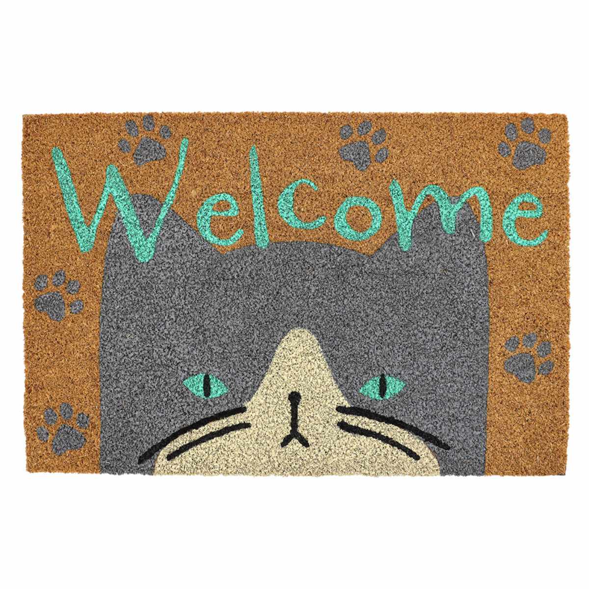 玄関マット 屋外 泥落とし 40×60cm コイヤー ネコ ( 玄関 マット 屋内 ドアマット 滑り止め コイヤーマット 長方形 厚さ1.5cm ウェルカムマット ラバーマット おしゃれ インテリア 猫グッズ ) 【ハチワレねこ】 ハチワレねこ