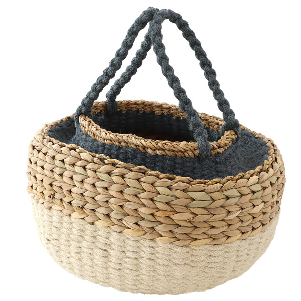 かご バスケット ジュート&シーグラス 持ち手付き ( カゴ 収納 小物収納 ジュート シーグラス ハンドメイド 籠 小物ケース 収納バスケット 麻 水草 ナチュラル 手編み 手作り )