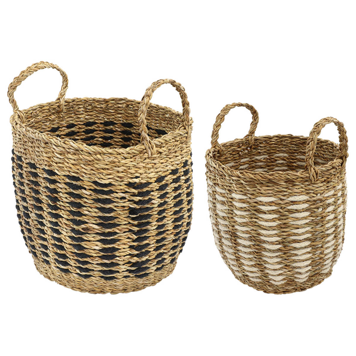 かごバッグ Uシェイプバスケット M L 2個組 持ち手 ( バスケット カゴ 収納 小物収納 ジュート シーグラス ハンドメイド 籠 小物ケース 収納バスケット 麻 水草 ナチュラル 手編み 手作り )