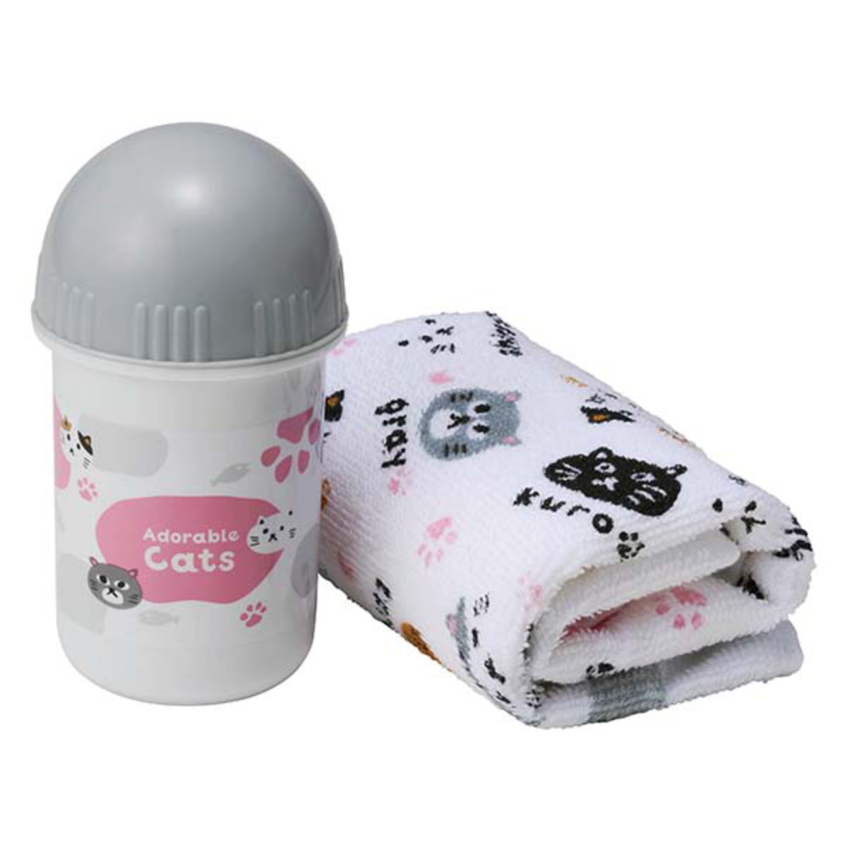 抗菌おしぼりセット ネコのあつまり ( 抗菌ケース付おしぼり ハンドタオル おしぼりタオル おしぼりケース お手拭き おてふき タオル ハンカチ 手拭き ケース付 子供 キッズ 給食 抗菌加工 )