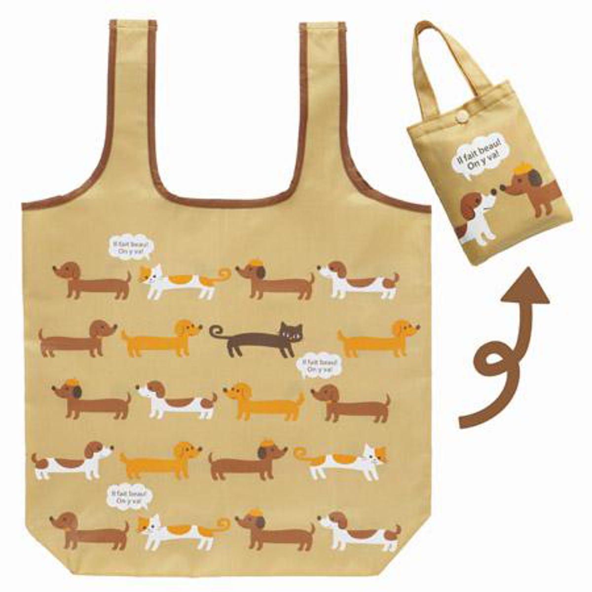 エコバッグ ショッピングバッグ イヌとネコ 折りたたみ コンパクト ( トートバッグ 買い物バッグ 犬 猫 いぬ ねこ レジバッグ コンビニバッグ 買い物袋 サブバッグ 手提げ袋 軽量 )