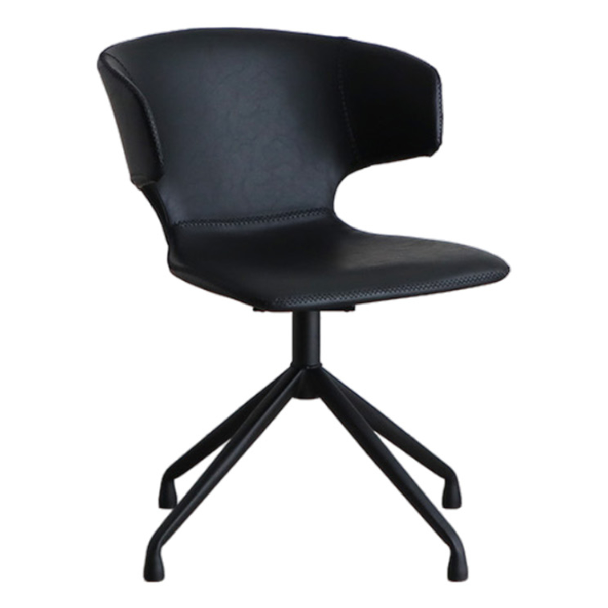 チェア 座面高44cm 回転 レザー調 アーマー ( 椅子 いす ダイニングチェア デスクチェア リビング ラウンドチェア ダイニング イス 食卓椅子 ワークチェア ヴィンテージ調 チェアー 食卓 リビングチェア 回転椅子 アームレス ) 【ブラック】 ブラック